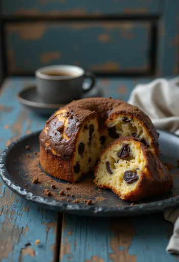 Dark chocolate panettone slices with soft interior