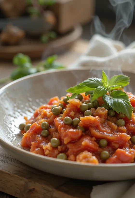 Tomato caper sauce served in a bowl.