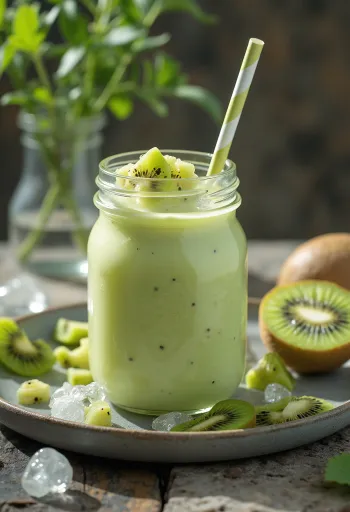 Kiwi Mint Kefir smoothie with ice cubes