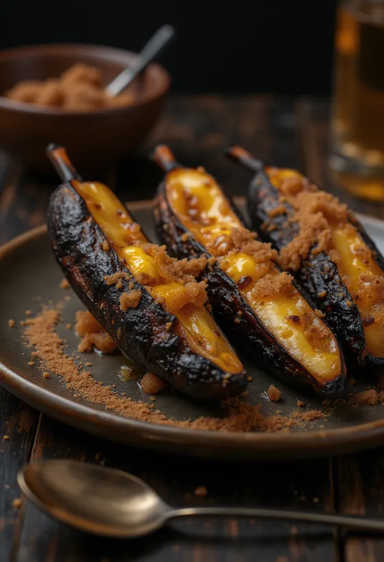 Grilled bananas served in skins