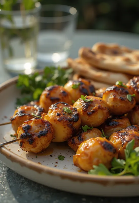 BBQ grilled eggplant kebabs served