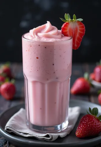 Strawberry milkshake served in a glass