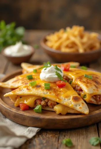 Quesadilla slices filled with cheese and vegetables