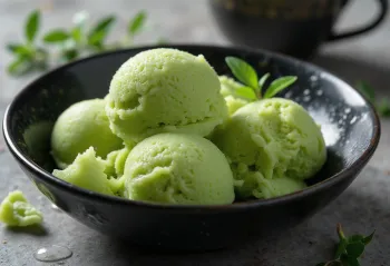 Homemade green tea sorbet served in a bowl