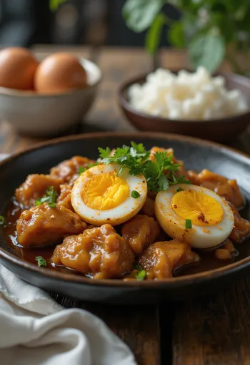 Chicken Adobo with boiled eggs and sauce