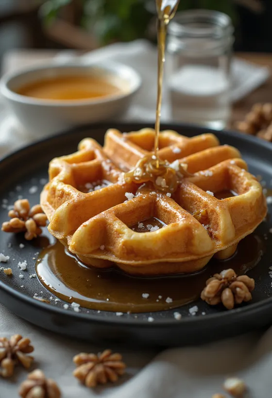 Crispy salted caramel waffle plated