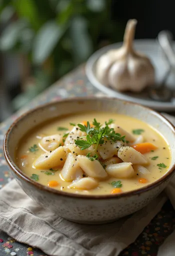 Garlic infused fish soup with parsley