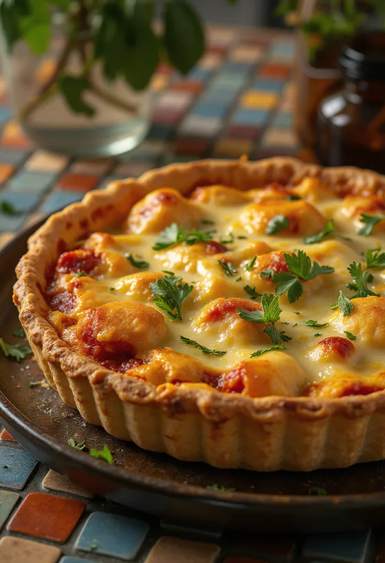 Tandoori chicken pot pie with golden crust