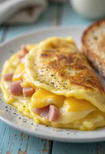 Stuffed omelet with fresh vegetables and melted cheese inside