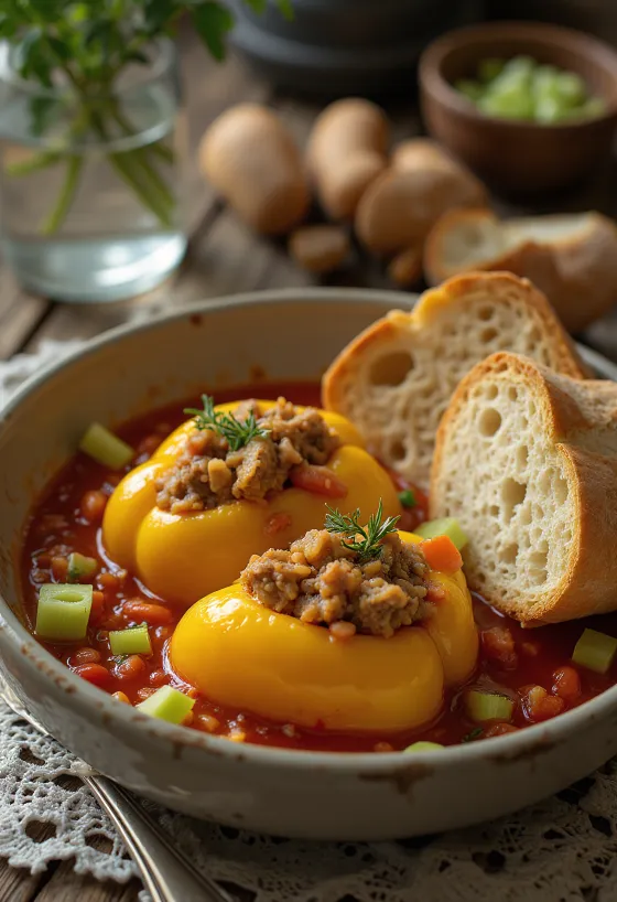 Stuffed peppers in tomato sauce