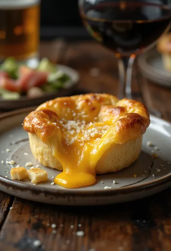 Cheesy Yorkshire puddings, golden brown batter filled with melted cheese