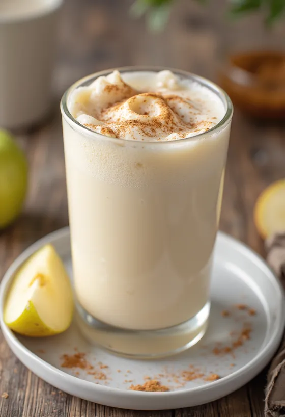 Apple Lassi drink with ice and cinnamon