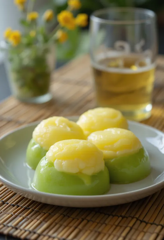 Green and yellow layered steamed cake (Banh Da Lon)