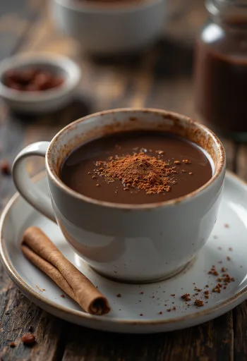 Spicy hot chocolate with whipped cream and shaved chocolate
