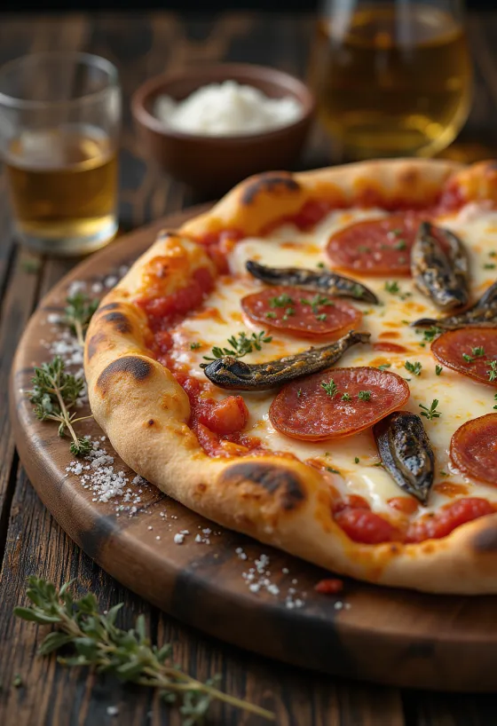 Diavola pizza with anchovies and chilies