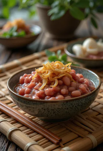 Rustic Lobio bean pot with fresh herbs