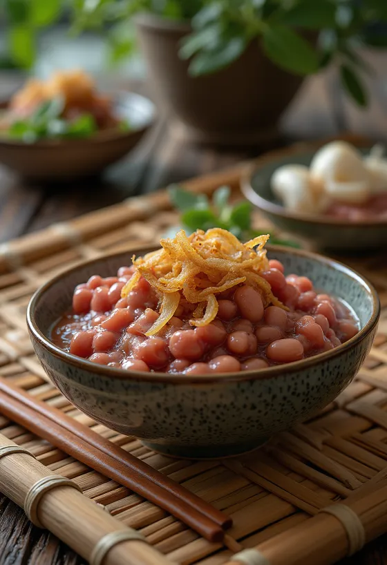 Rustic Lobio bean pot with fresh herbs