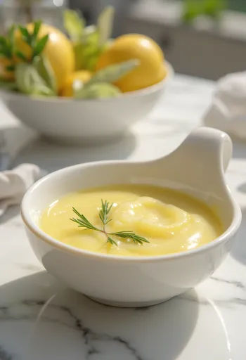 Creamy lemon rosemary sauce served with grilled fish