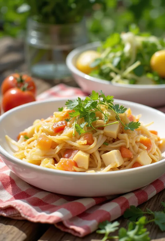 Yuba and tomato cabbage in a skillet