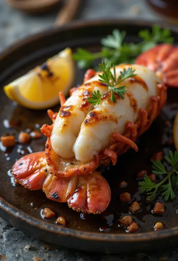 Grilled lobster tails with butter