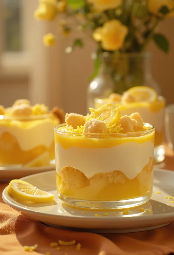 Layered lemon dessert with mascarpone cream and sponge cake