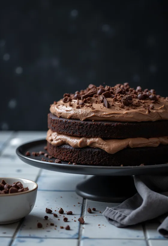 Chocolate cream cake with chocolate glaze