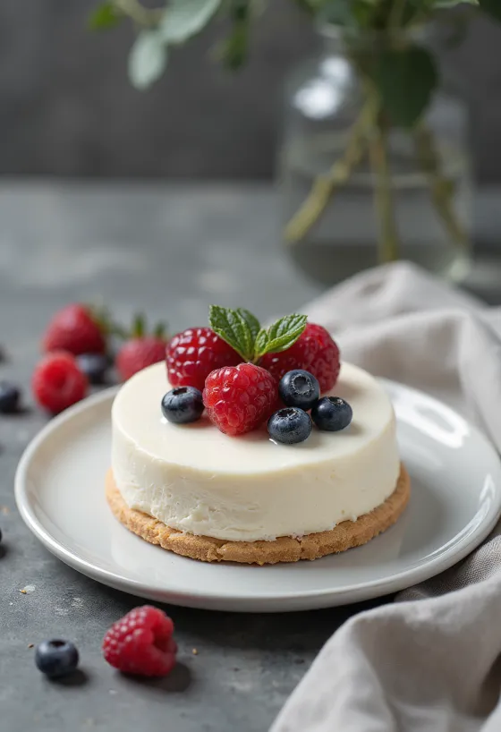 White chocolate mousse cake served with berries