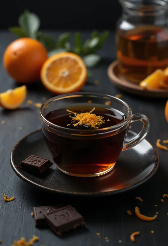 Orange-chocolate tea with orange slice