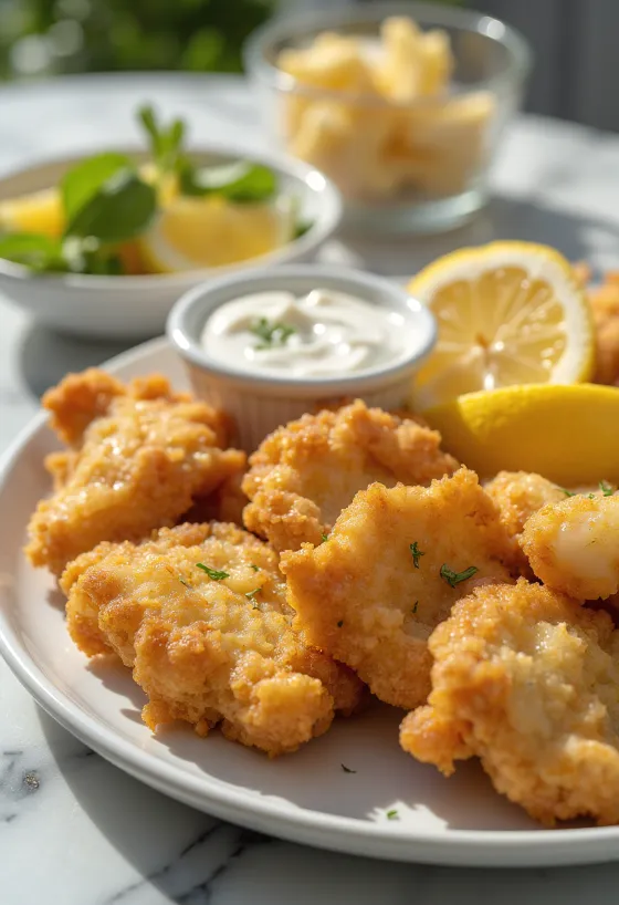 Crispy breaded brains served with fresh vegetables