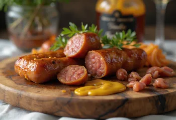 Roasted sausage served with mustard