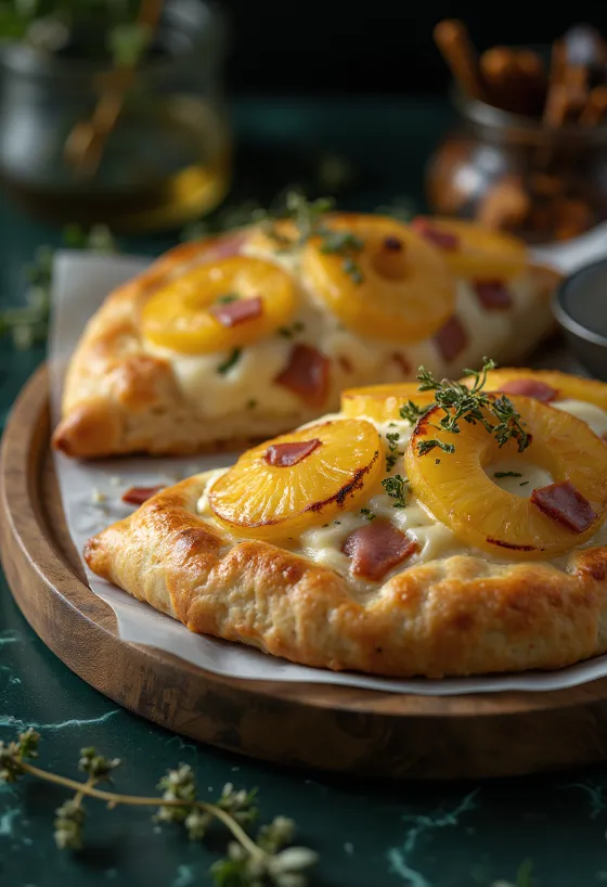 Pineapple and smoked ham calzone freshly baked