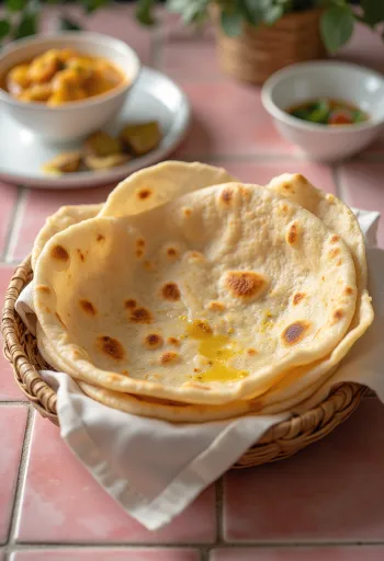 Freshly made Indian chapati flatbread served