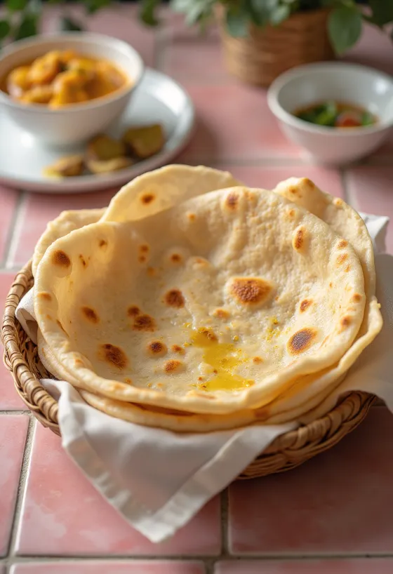 Freshly made Indian chapati flatbread served