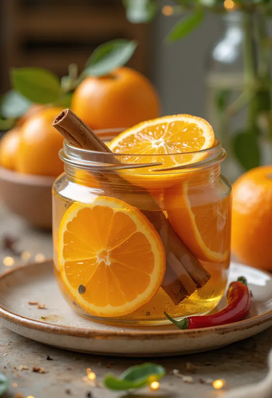 Jar of spiced pickled orange slices