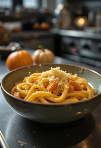 Hokkaido pumpkin pasta with grated parmesan and rosemary