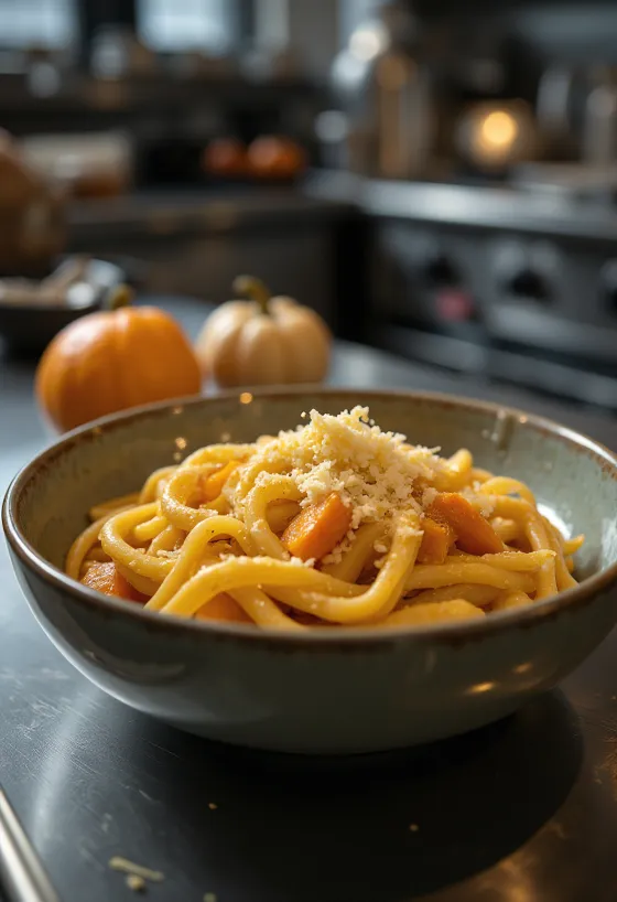 Hokkaido pumpkin pasta with grated parmesan and rosemary