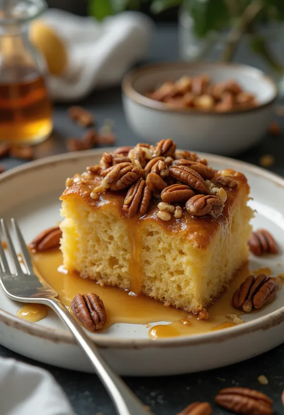 Pecan cake served