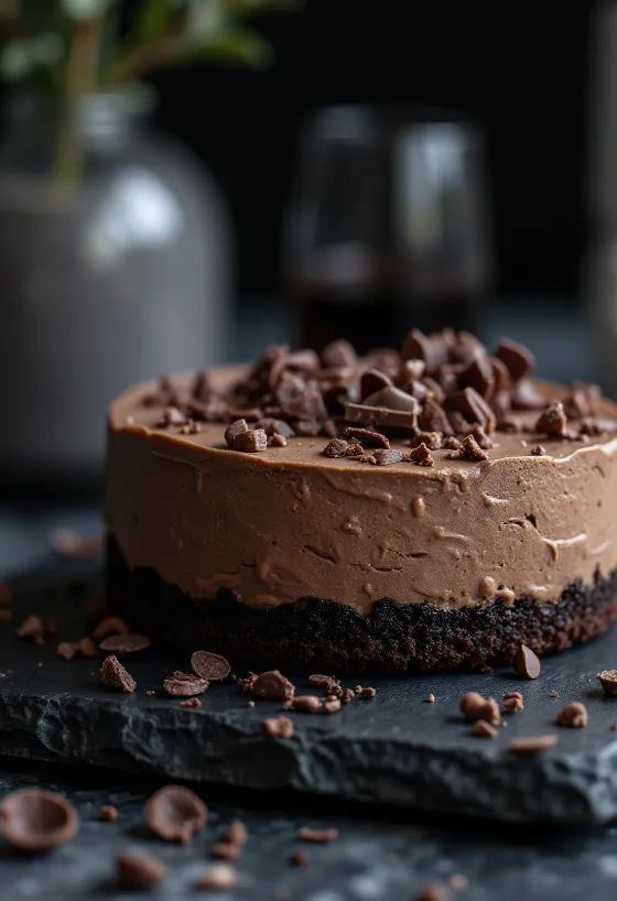 Vegan Chocolate Mousse Cake with cocoa and fruit