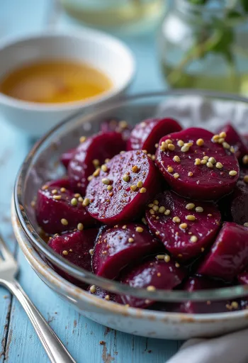 Beet salad served with fresh vegetables and balsamic dressing