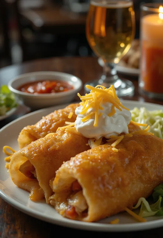 Crispy fried chimichanga filled with beef, rice, and cheese