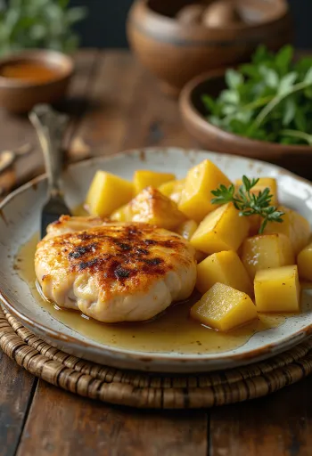 Chicken breast served with buttered potatoes