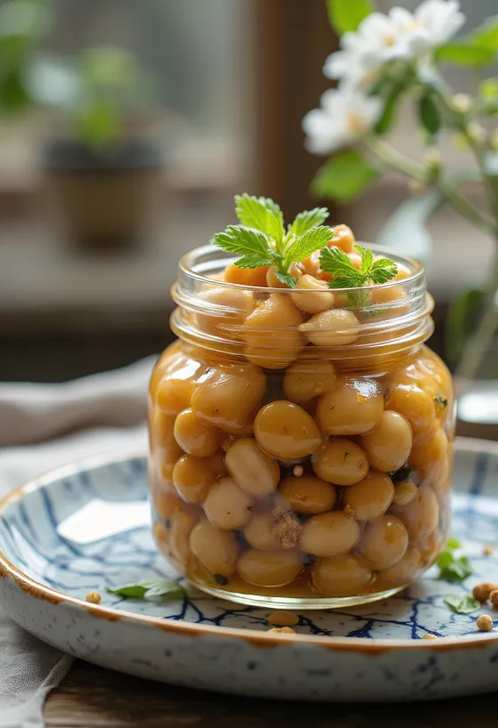 Jar of spicy pickled natto
