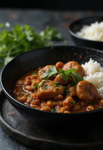 Spicy Sarapatel pork kidney curry served with cilantro and green chilies