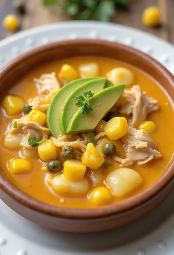 Ajiaco with chicken served in a bowl