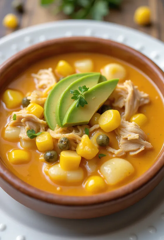Ajiaco with chicken served in a bowl