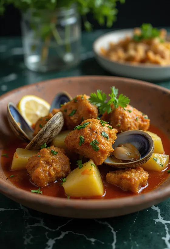 Pork and Clams Alentejo Style served with potatoes