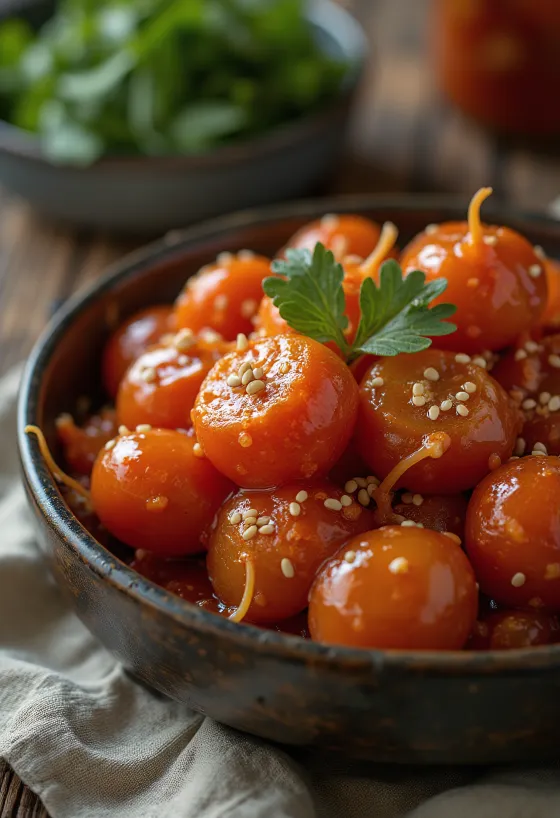 Chonggak kimchi, small whole radishes served with chili powder and garlic