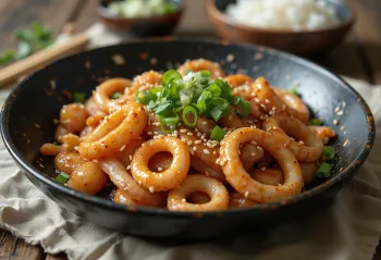 Osam-Bulgogi, spicy squid and pork dish with fresh green onions