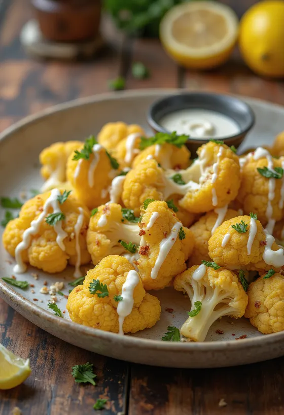 Roasted cauliflower florets with tahini sauce