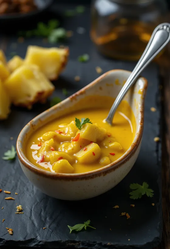 Pineapple curry sauce served in a bowl